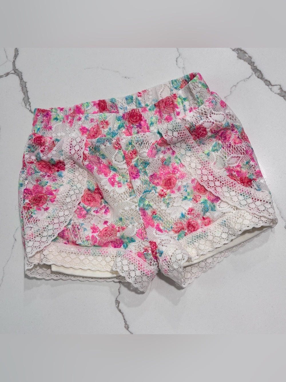 Healthtex Delicate Lace Trim Pink Green Floral Print Little Girls Shorts Size 3T